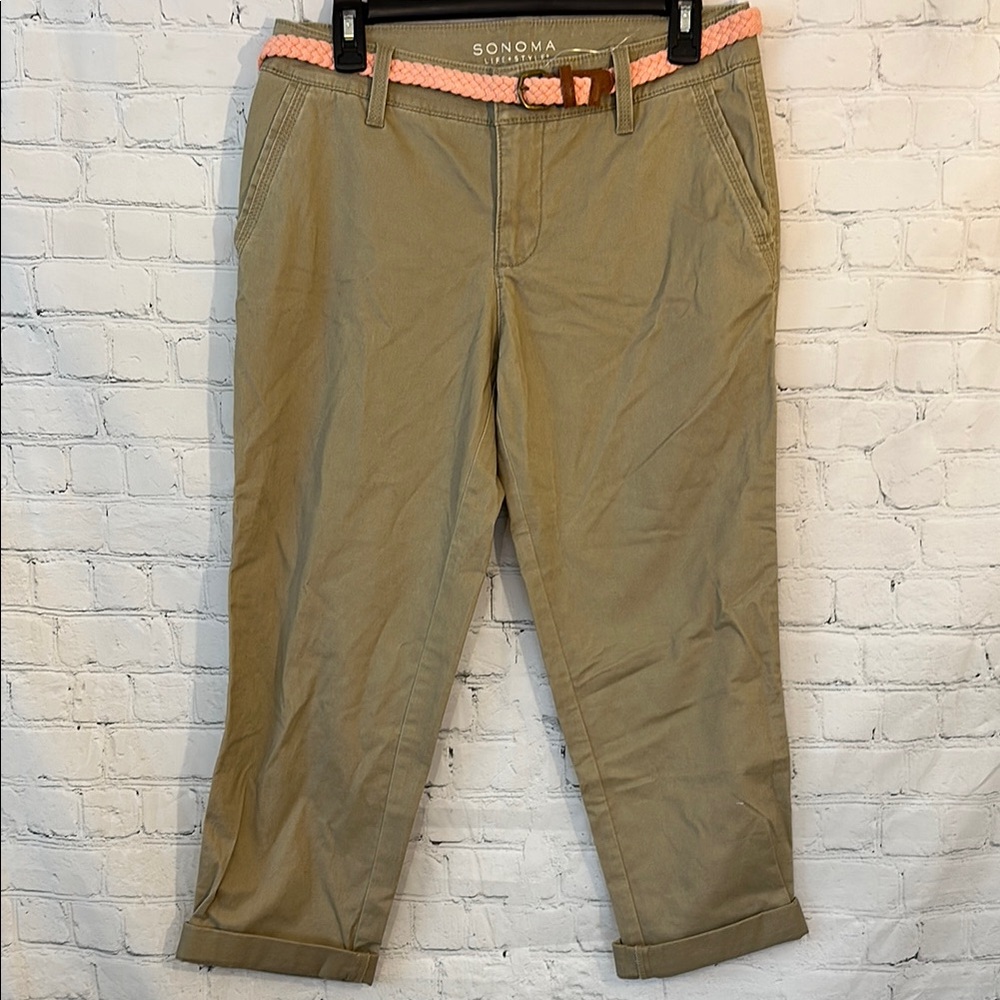 Sonoma Modern Fit Broken-In crop Tan Chinos with Peach Accents nwot